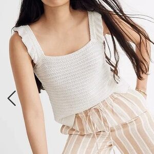 Madewell Crocheted Ruffle-Strap Knit Cream Tank Top Size M